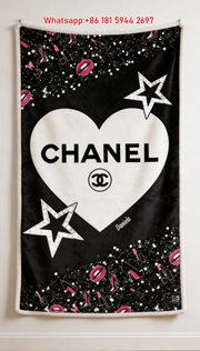 Chanel Luxury Flannel Sofa Throw - Chanel Heart & Pink Glitter Lipstick Star Print Wall Decor Blanket IMG_7296